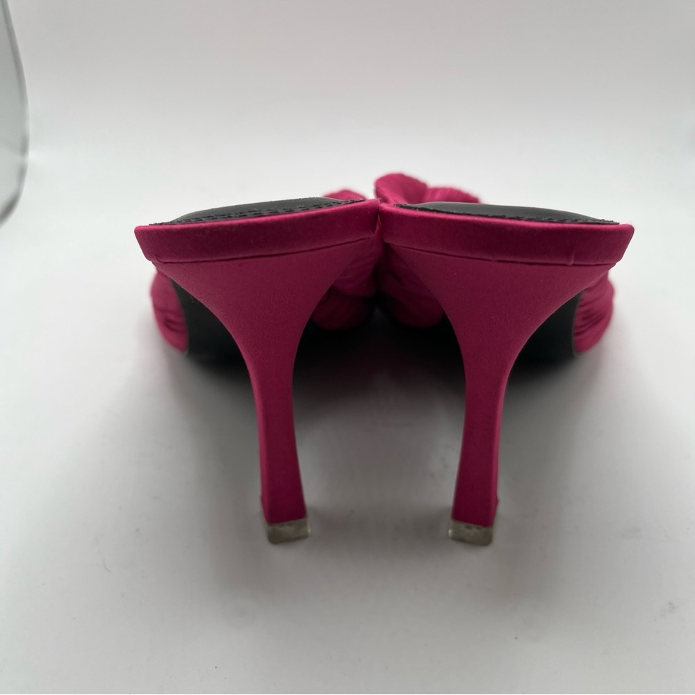 EUC Black Suede Studio Liliana Heels Pink Fuschia Women's Size 38.5 US 8.5 Mules - Picture 6 of 10